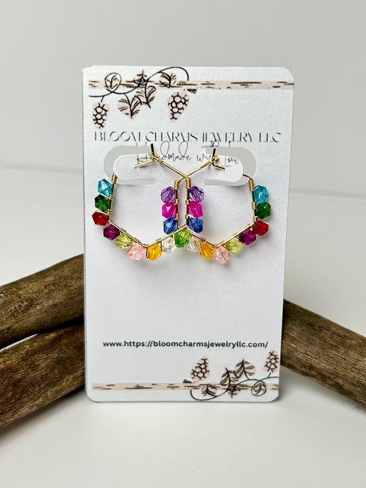 Beaded Hoop Earrings with Glass Beads and 14K Gold Plated Wire Colorful Fashion Jewelry