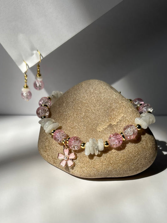 Charm Moonstone Bracelet and Earrings Set