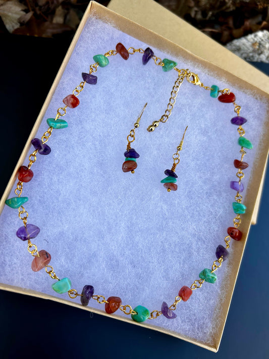 Gemstone Necklace and Earrings Set