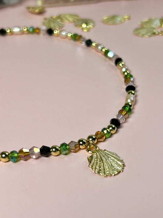 Freshwater Pearls & Crystal Beads Necklace Handmade 14K Gold Plated Shell Charm Elegant Youth Jewelry