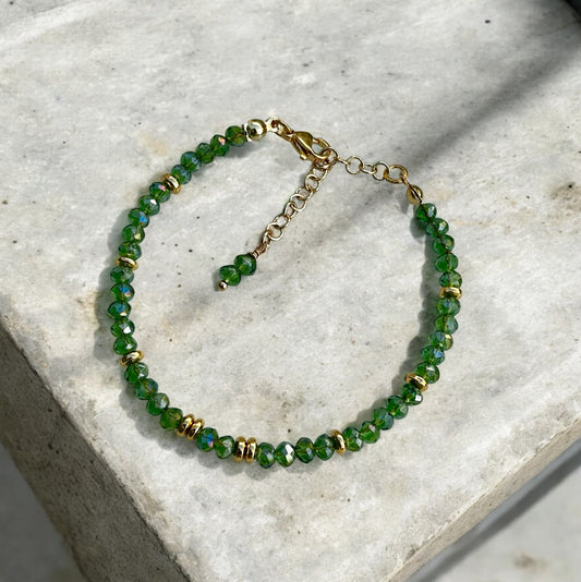 14K Gold Plated Crystal Beaded Bracelet Adjustable Chain Handmade Sparkling Jewelry for Women