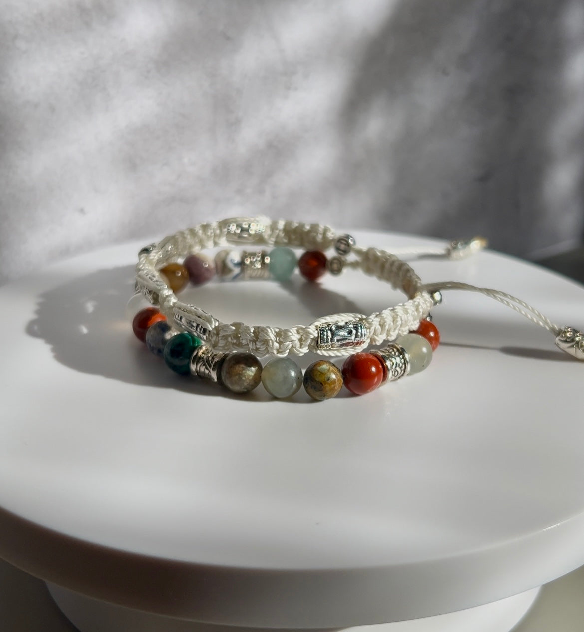 Mixed Gemstone Bracelet Double-Row Macrame with Polyester Cord & 925 Starling Silver Accessories Elegant and Durable Jewelry
