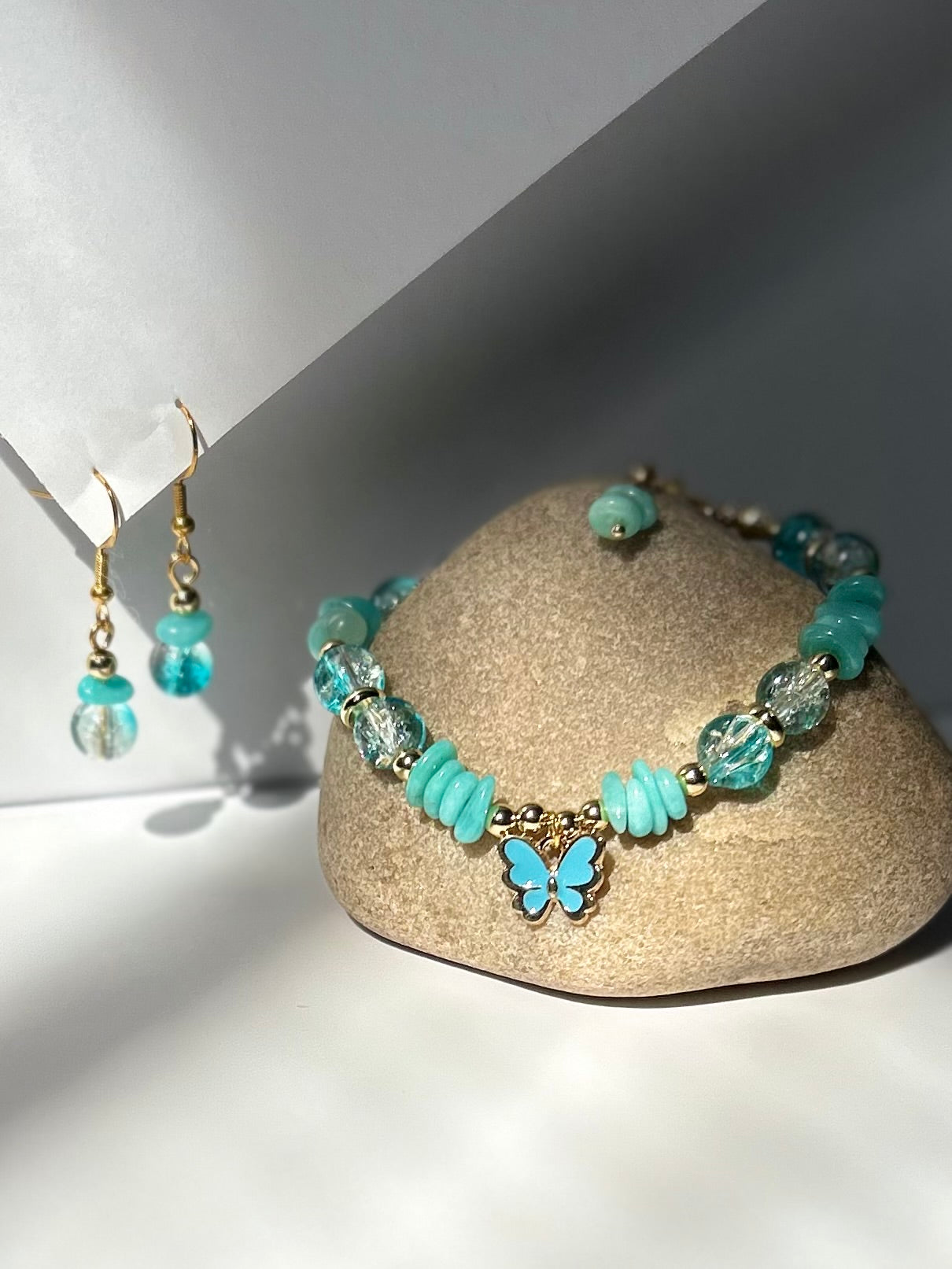 Charm Moonstone Bracelet and Earrings Set