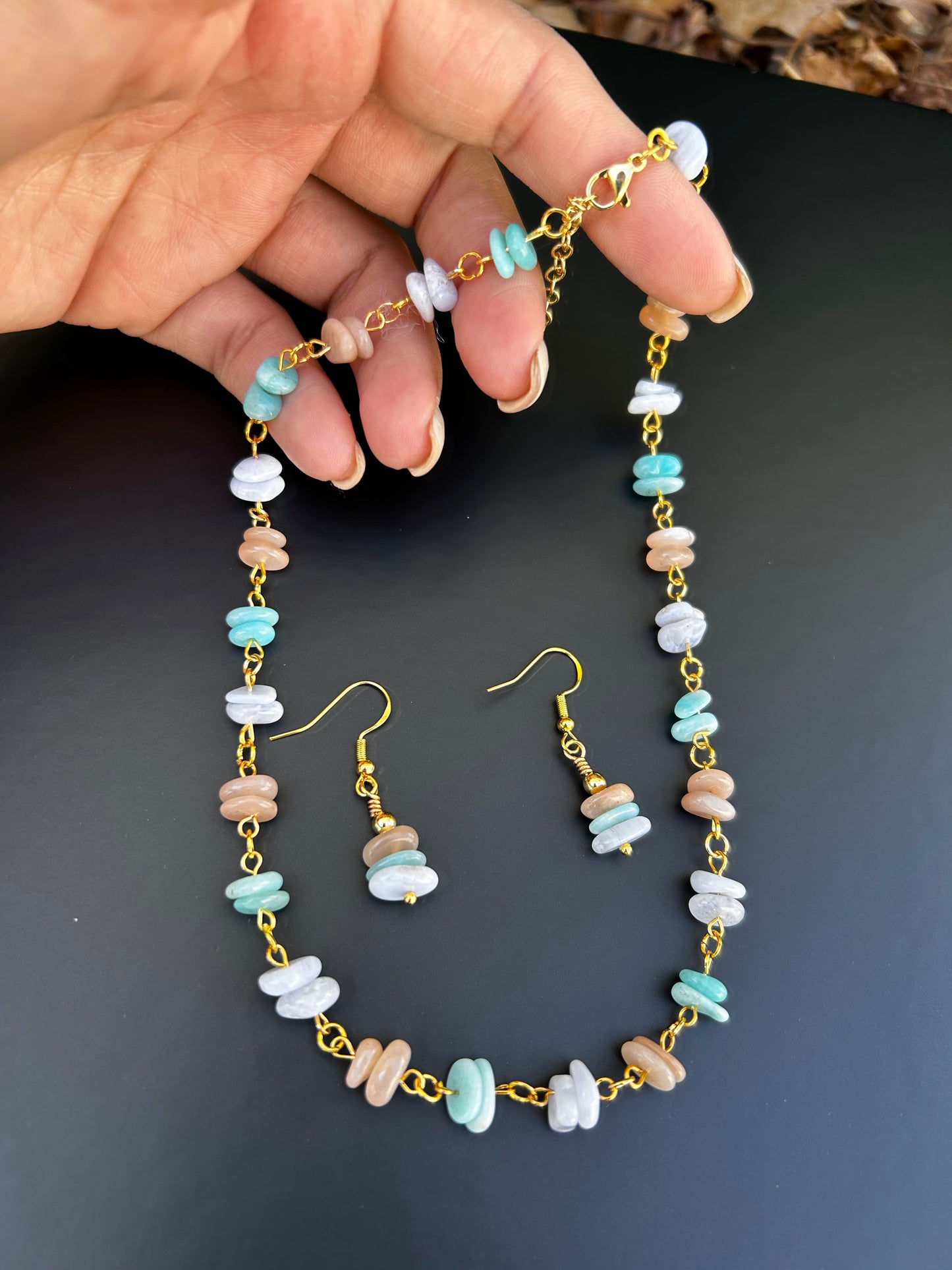 Gemstone Necklace and Earrings Set