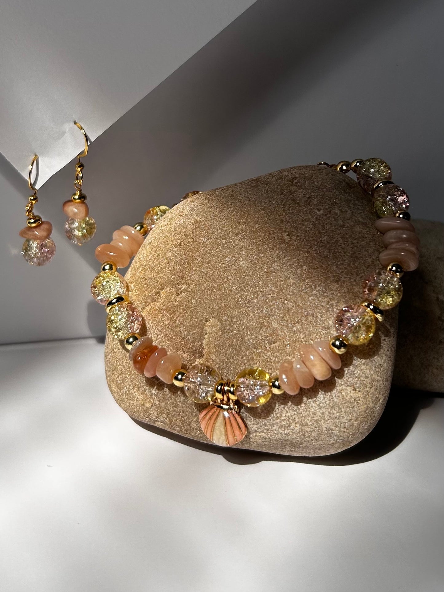 Charm Moonstone Bracelet and Earrings Set