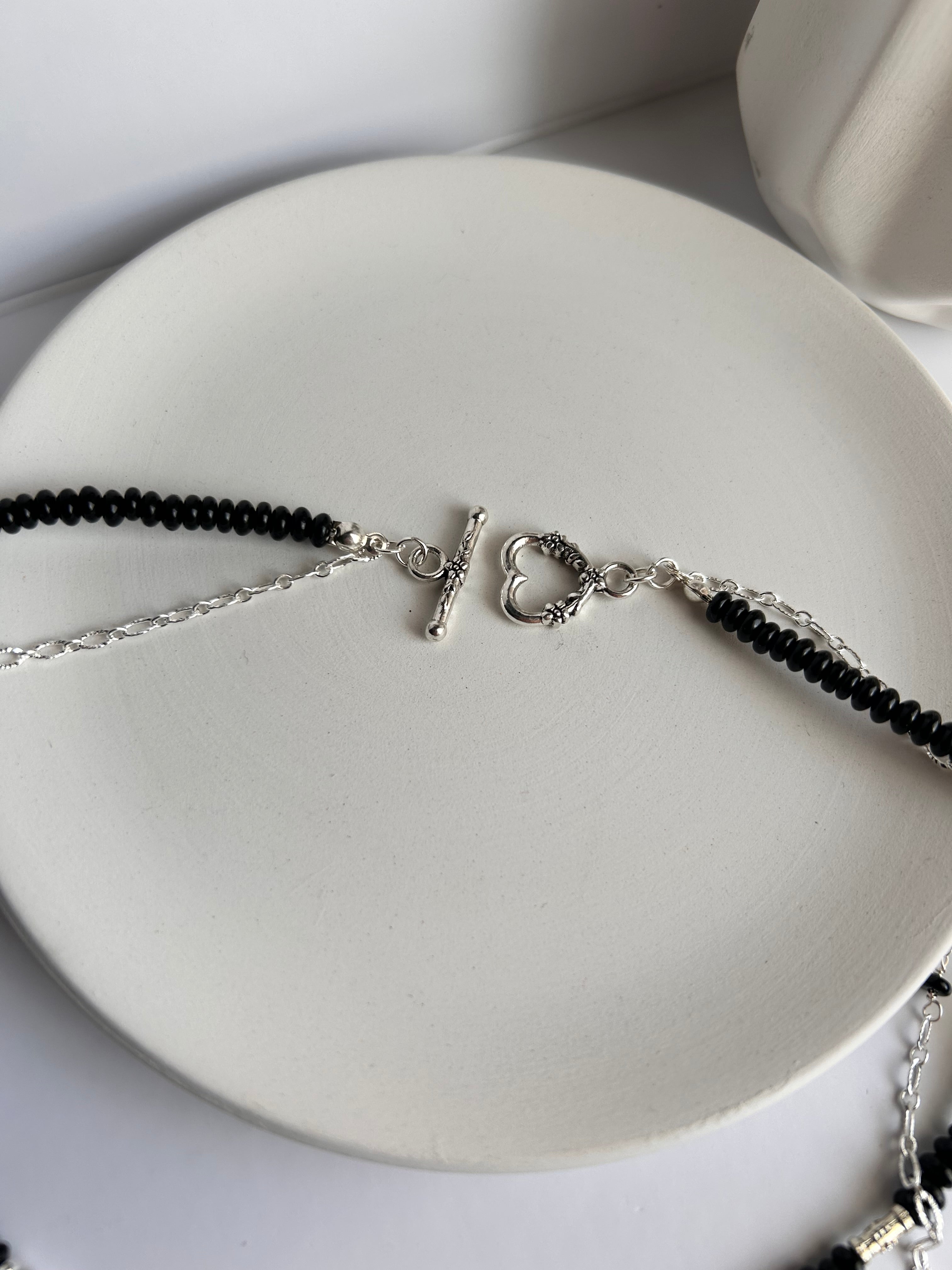 Midnight Protection Black Obsidian Layered Necklace with Feather Charm & Freshwater Pearls Stainless Steel Silver Plated Fashion Jewelry for Women