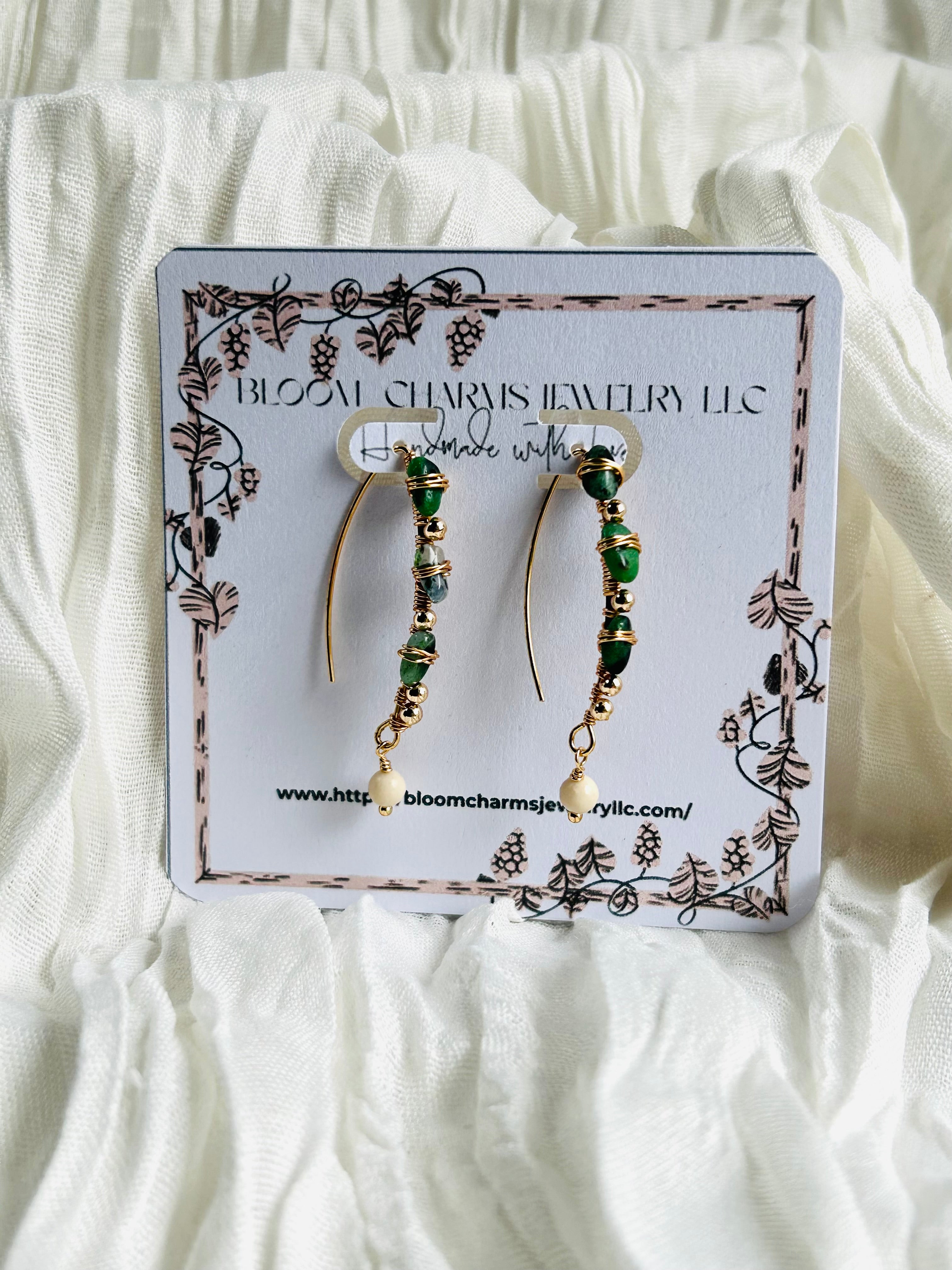 Forests Dew Drop Earrings with a soft, delicate shine. Hypoallergenic, lightweight, 18K gold plated, and non-tarnish for lasting beauty.