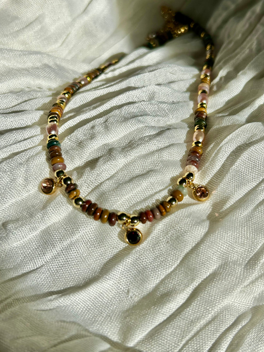 Ocean Jasper Necklace, hypoallergenic, 18K Gold plated, Stainless Steel, Tarnish resistant.