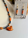 Sol de Fuego Set Vibrant Carnelian & Lapis Lazuli Stones Beaded Necklace with Heart Pendant & Matching Earrings for Stylish Outfits Gold-Plated Hypoallergenic Handmade
