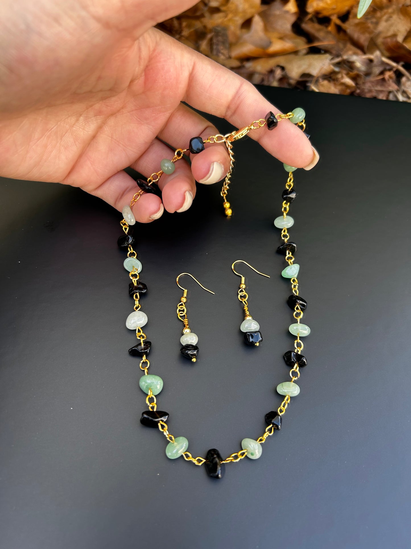 Gemstone Necklace and Earrings Set