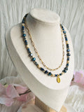 Celestial Leaf Lapis Necklace – Lapis Lazuli & Blue Freshwater Pearls with 18K Gold-Plated Chain.