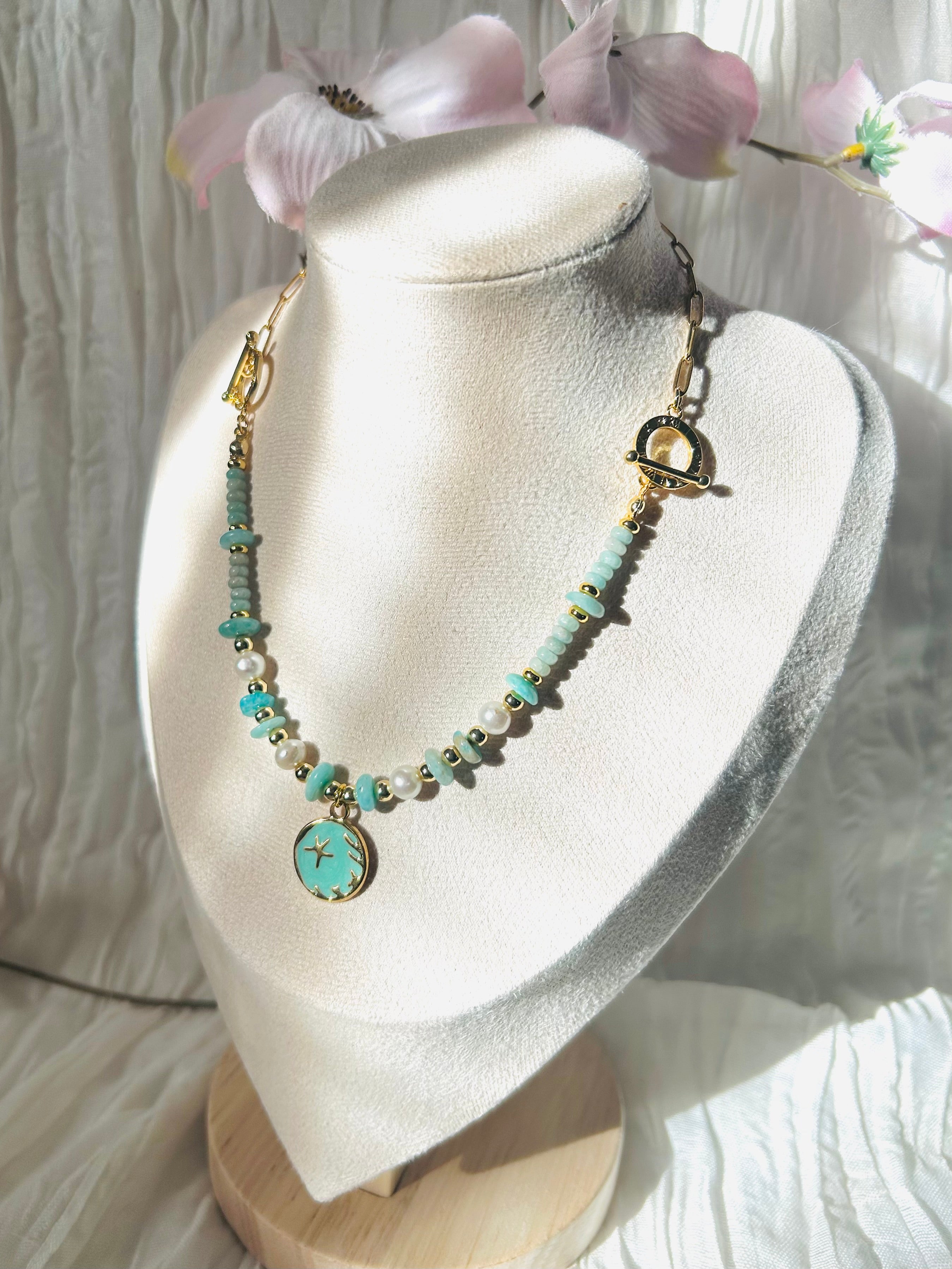 Celestial Tide Convertible Necklace – Amazonite & Freshwater Pearl 2-in-1 Necklace/Bracelet