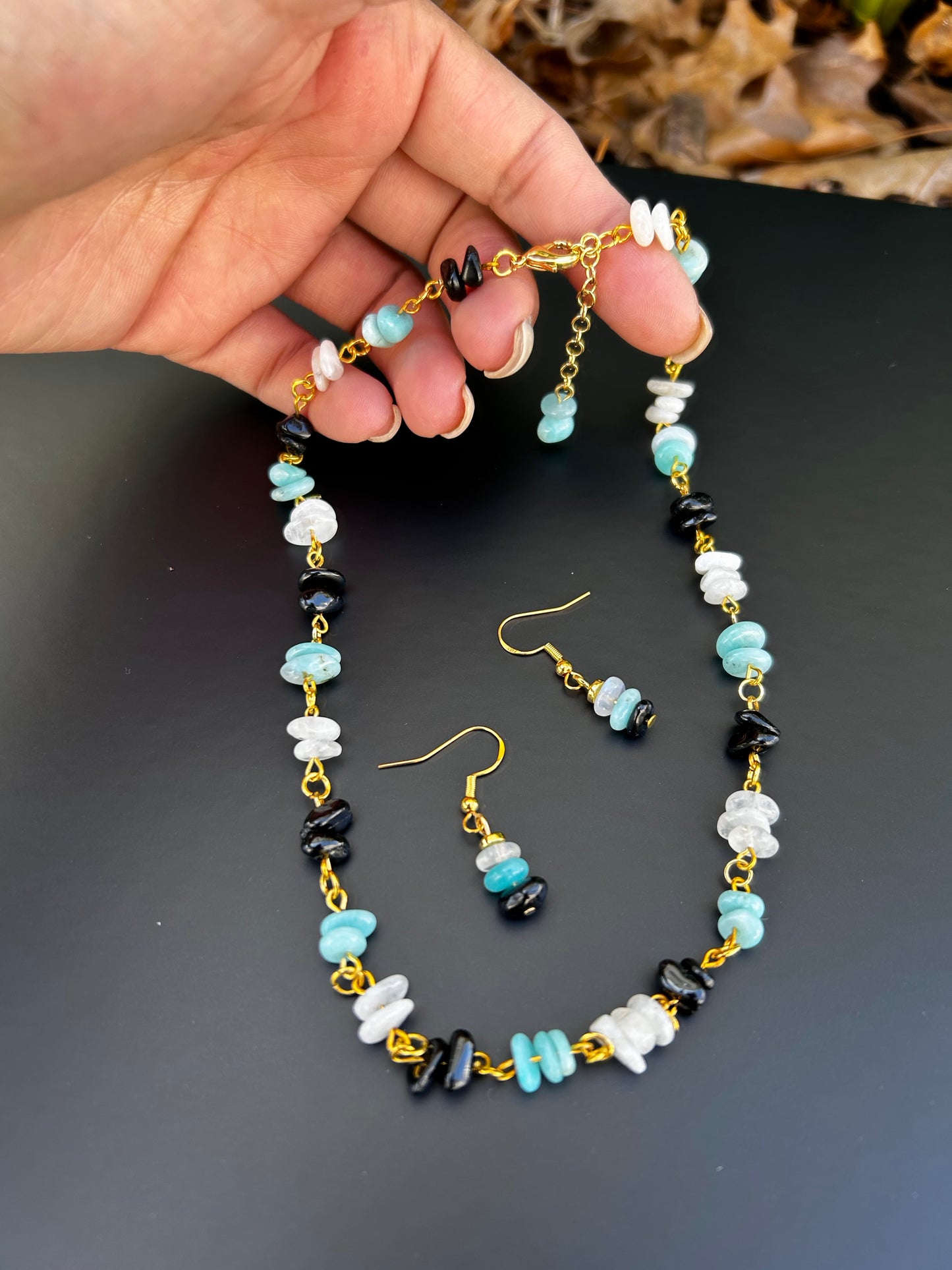 Gemstone Necklace and Earrings Set