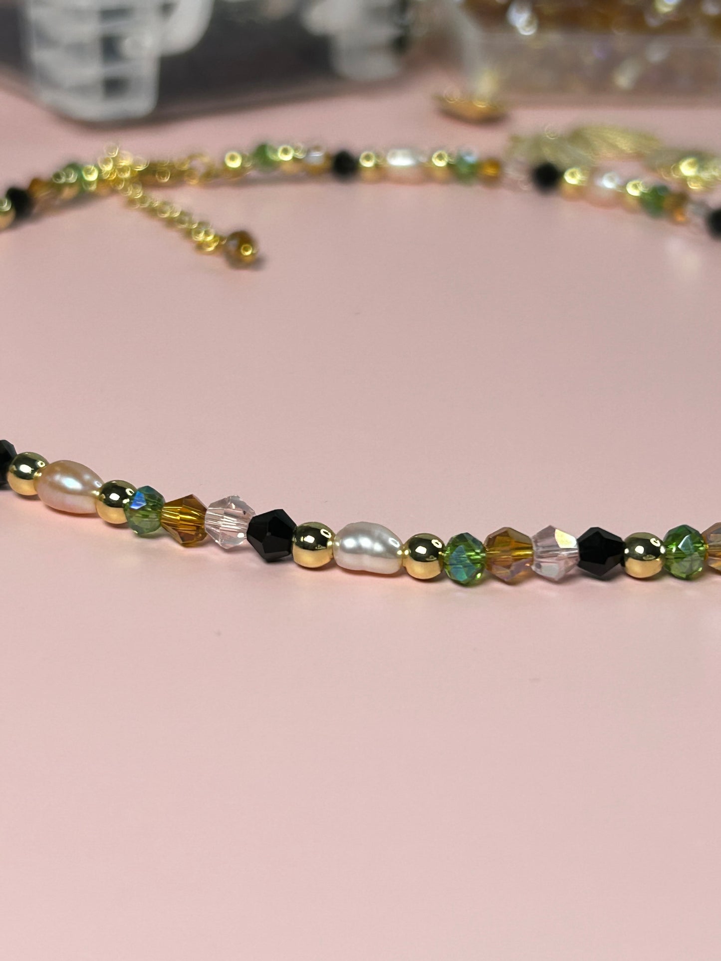Freshwater Pearls & Crystal Beads Necklace Handmade 14K Gold Plated Shell Charm Elegant Youth Jewelry