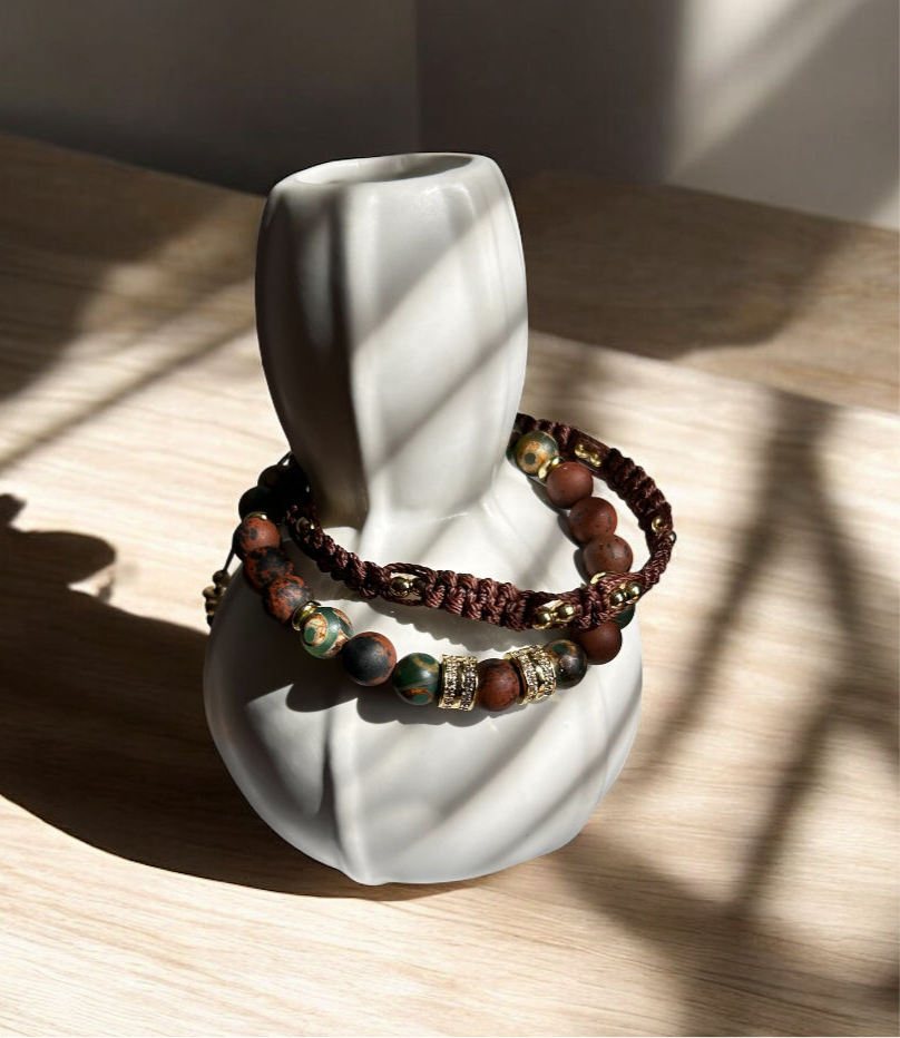 Tibetan Jasper Green and Red Jasper Gemstone Bracelet - Adjustable Double-Row Design for Any Occasion