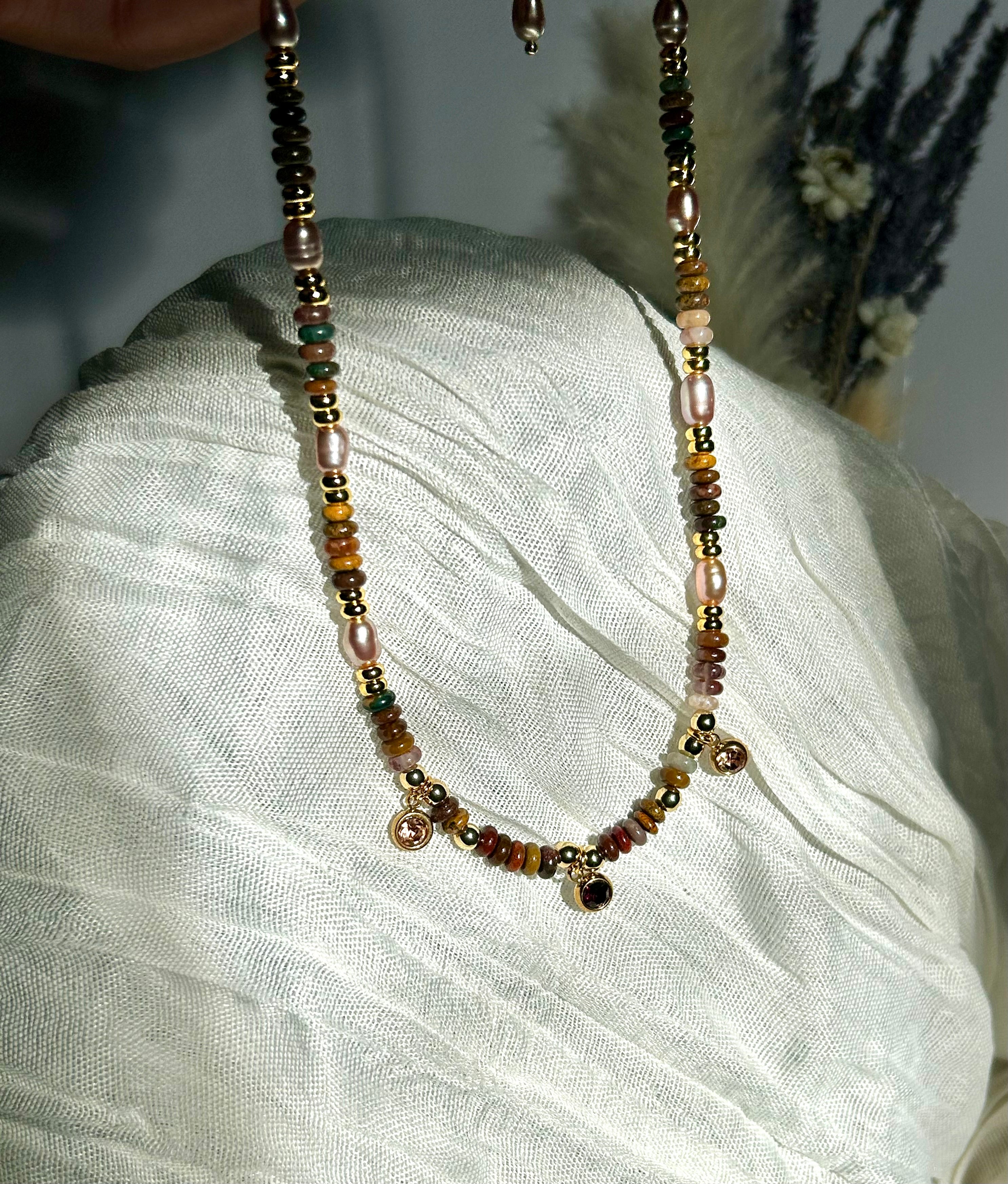Ocean Jasper Necklace, hypoallergenic, 18K Gold plated, Stainless Steel, Tarnish resistant.