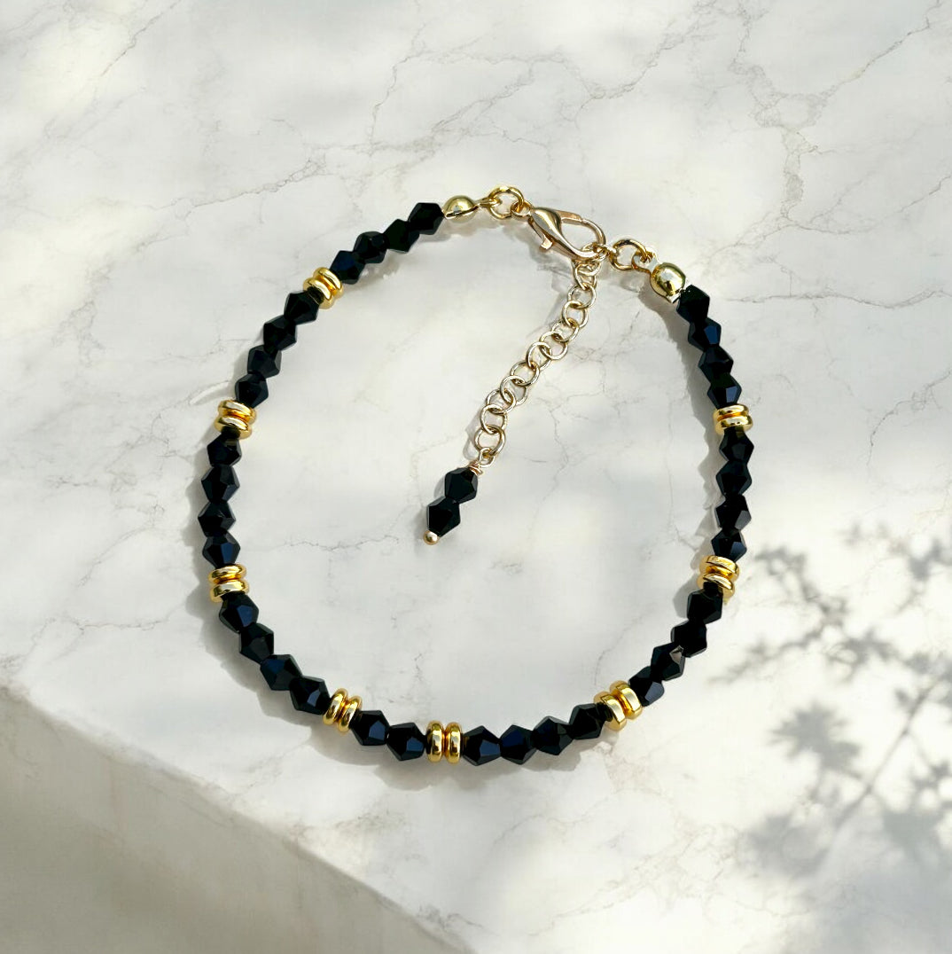 14K Gold Plated Crystal Beaded Bracelet Adjustable Chain Handmade Sparkling Jewelry for Women