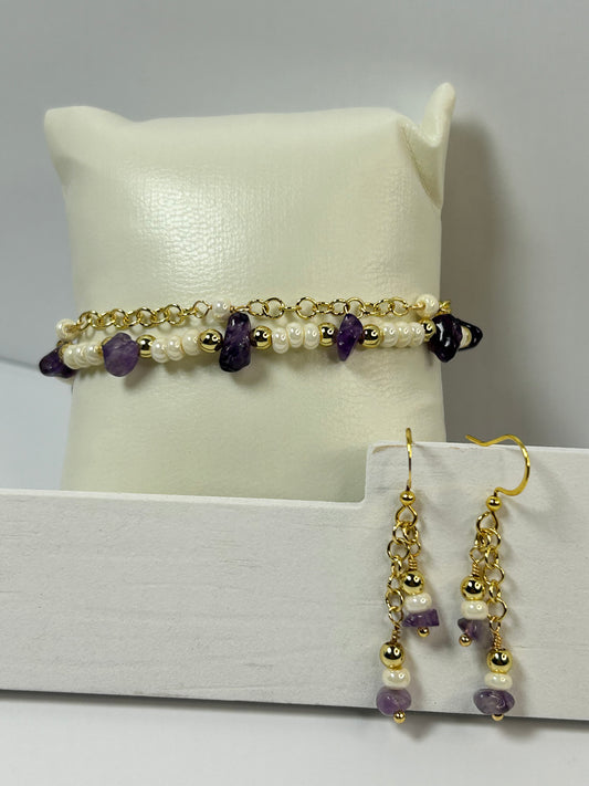 Natural Chip stones Bracelet & Earring set