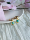 Moon Frame Earrings Natural Amazonite Stones Hypoallergenic Non Tarnish Huggie Hooks for Everyday Wear