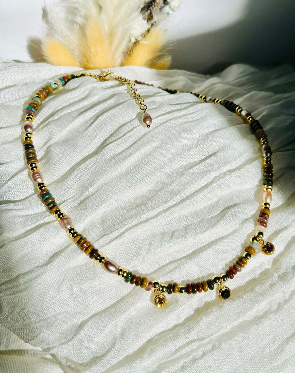 Ocean Jasper Necklace, hypoallergenic, 18K Gold plated, Stainless Steel, Tarnish resistant.