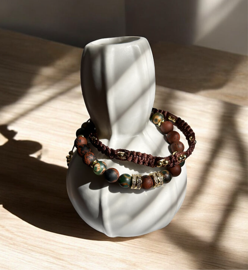 Tibetan Jasper Green and Red Jasper Gemstone Bracelet - Adjustable Double-Row Design for Any Occasion