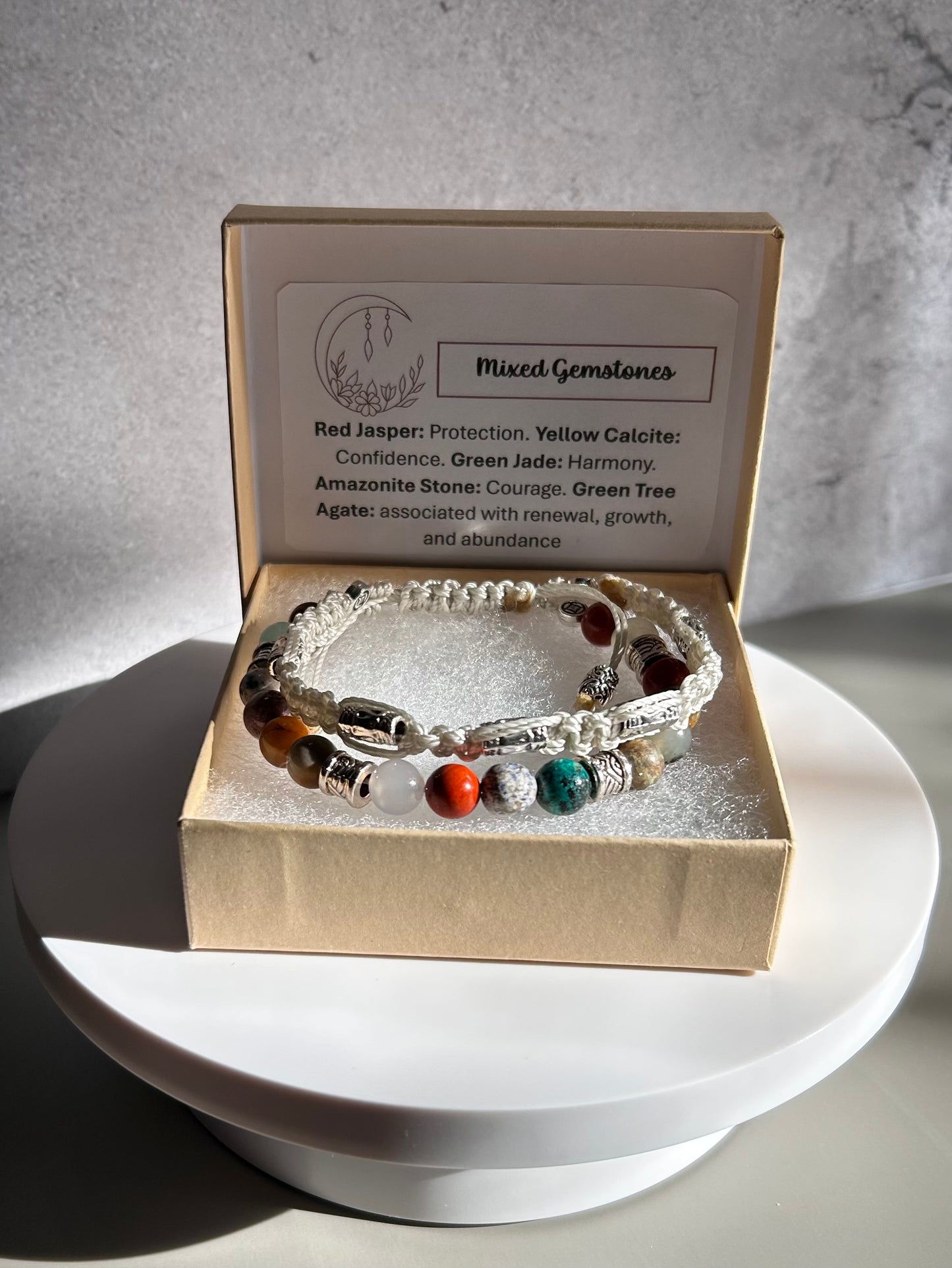 Mixed Gemstone Bracelet Double-Row Macrame with Polyester Cord & 925 Starling Silver Accessories Elegant and Durable Jewelry