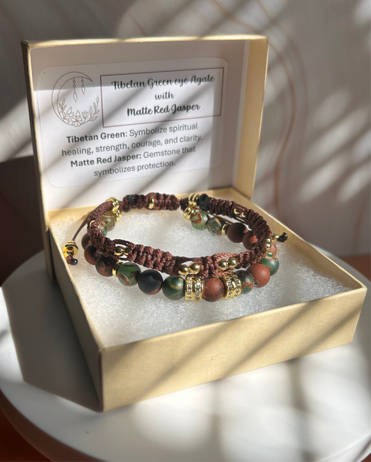 Tibetan Jasper Green and Red Jasper Gemstone Bracelet - Adjustable Double-Row Design for Any Occasion