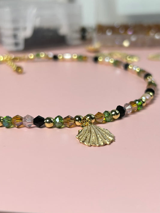Freshwater Pearls & Crystal Beads Necklace Handmade 14K Gold Plated Shell Charm Elegant Youth Jewelry