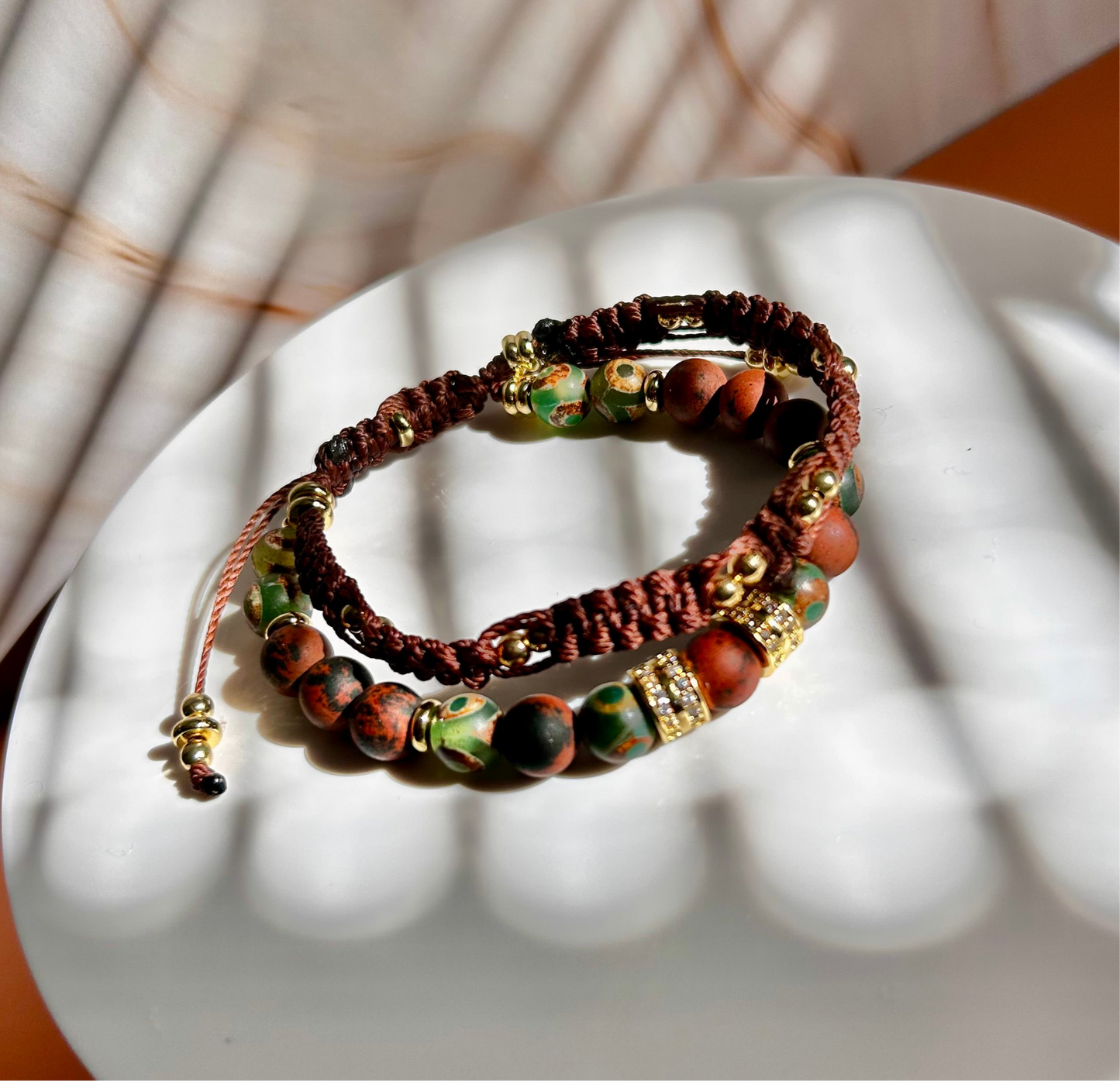 Tibetan Jasper Green and Red Jasper Gemstone Bracelet - Adjustable Double-Row Design for Any Occasion