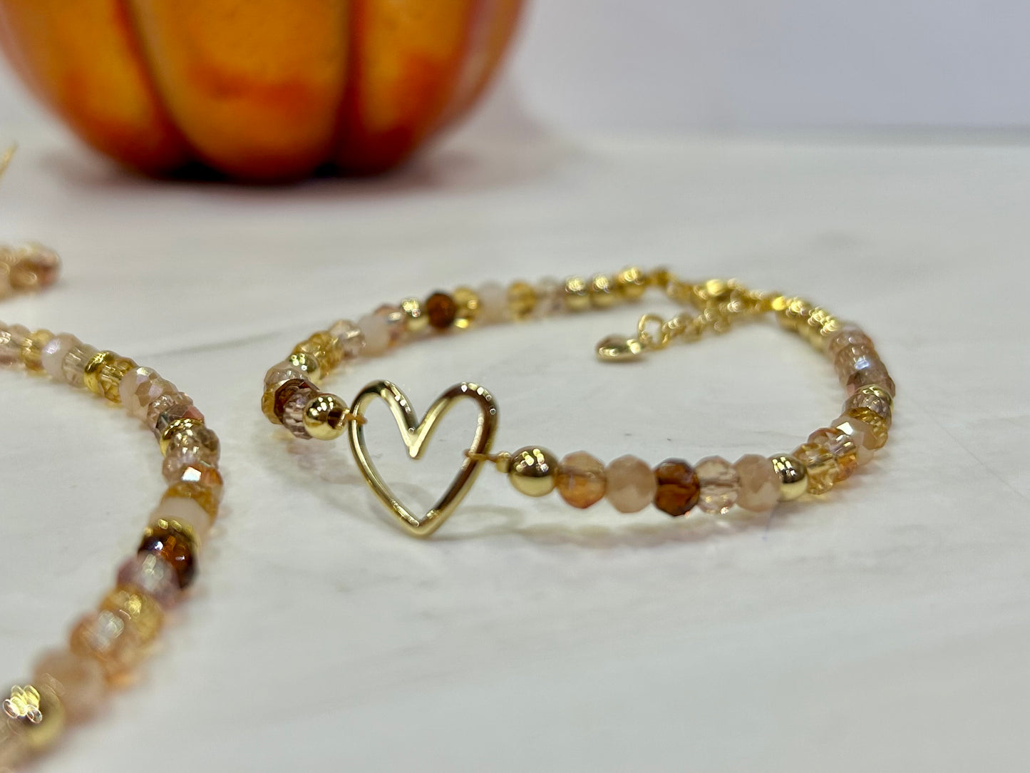 Fall in Love Jewelry Set Earrings Bracelet and Necklace with Heart Charms Beaded Design Hypoallergenic Non Tarnish Material