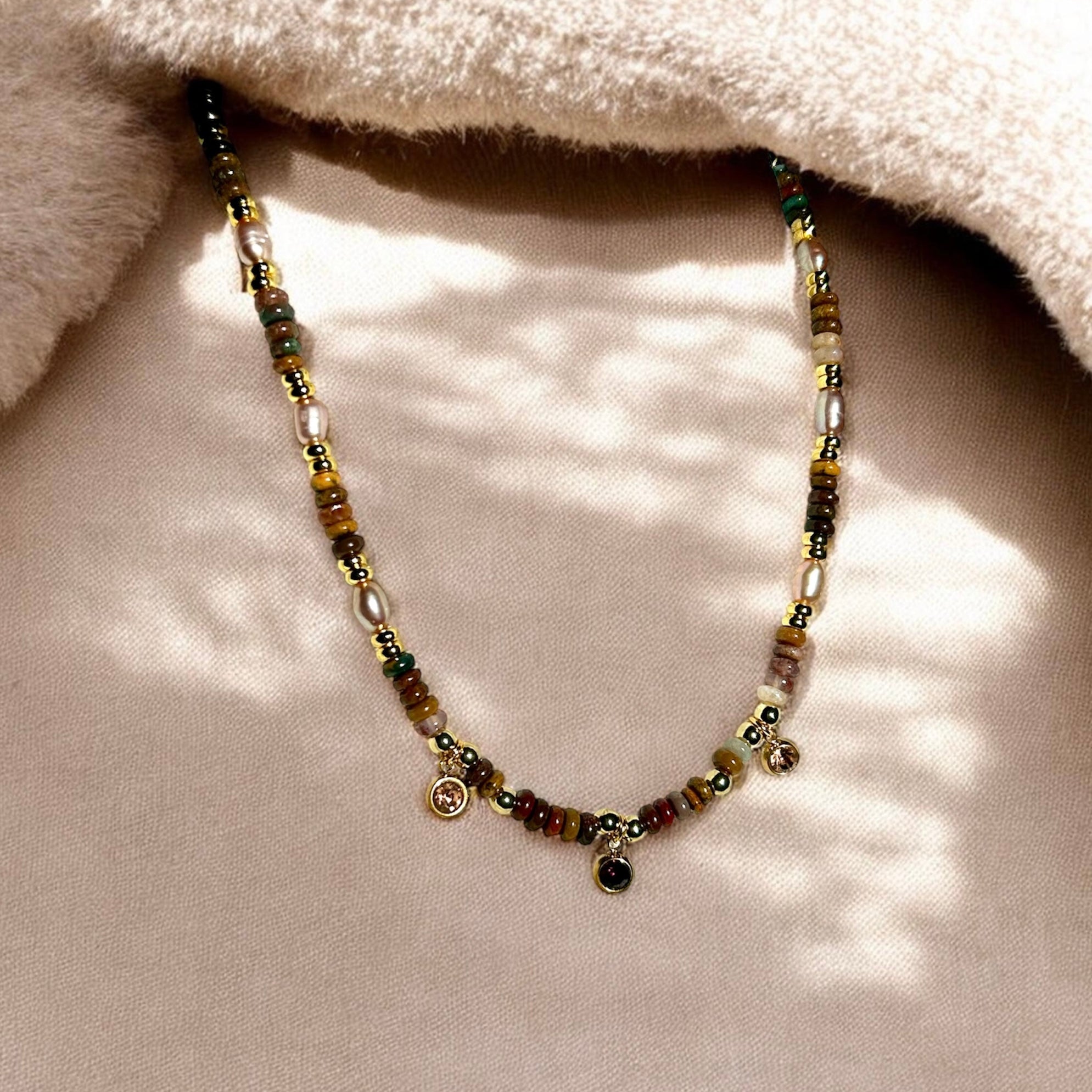 Ocean Jasper Necklace, hypoallergenic, 18K Gold plated, Stainless Steel, Tarnish resistant.