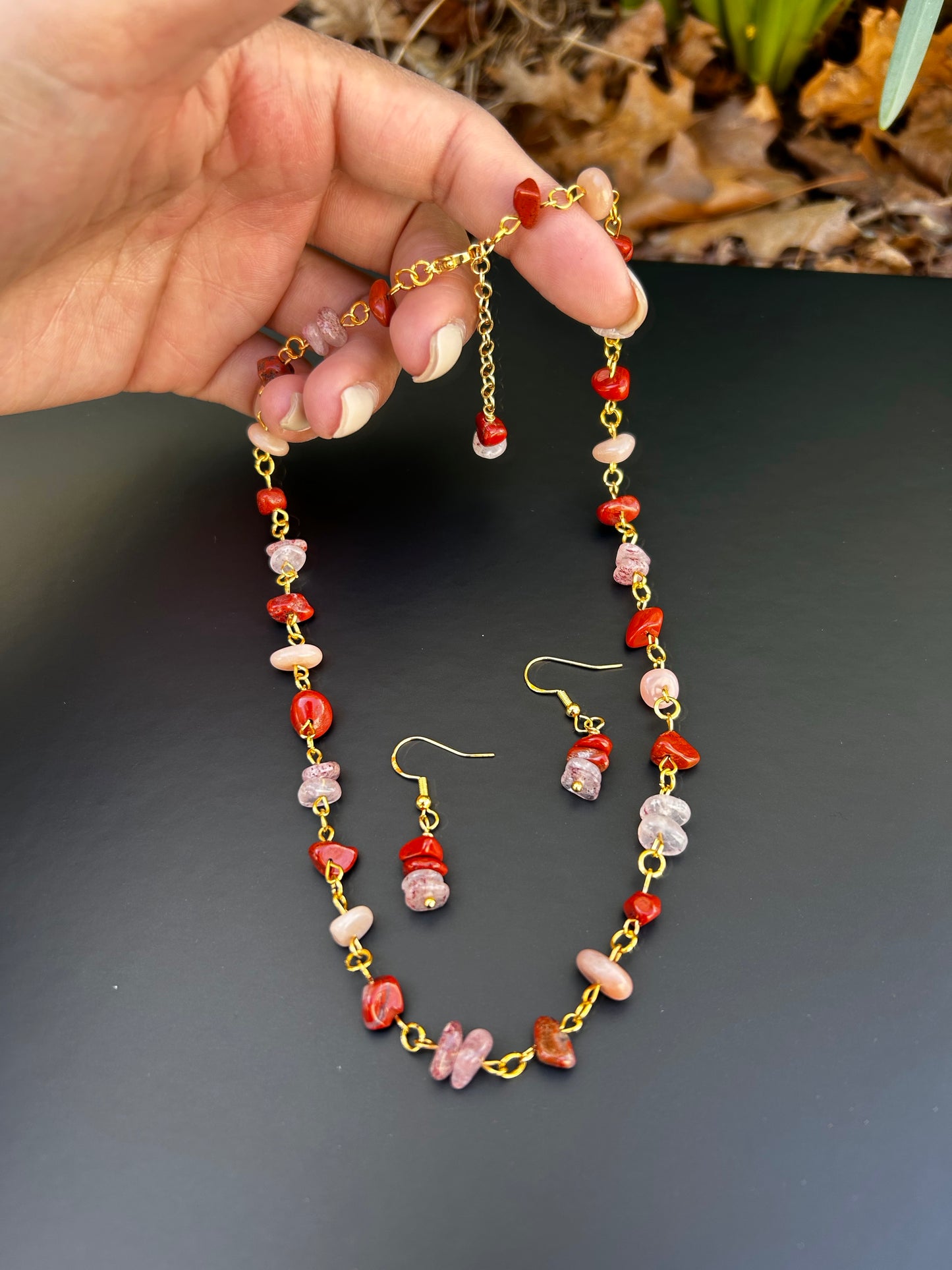 Gemstone Necklace and Earrings Set