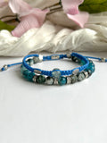 Ocean Mind Bracelet. Blue Appetite & Picasso Jasper Gemstone Adjustable, Layered with Blue Cord and Silver Accents