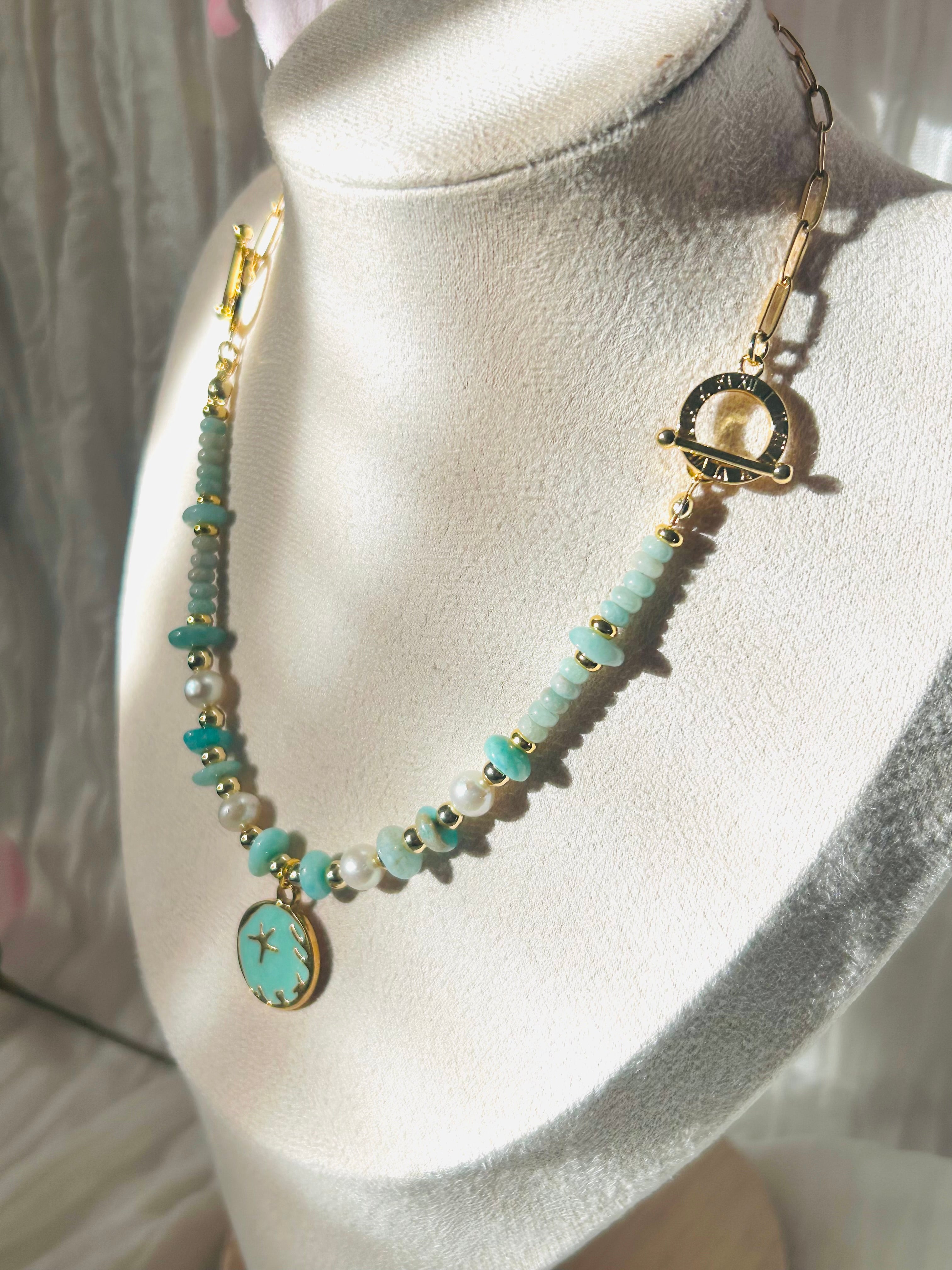 Celestial Tide Convertible Necklace – Amazonite & Freshwater Pearl 2-in-1 Necklace/Bracelet