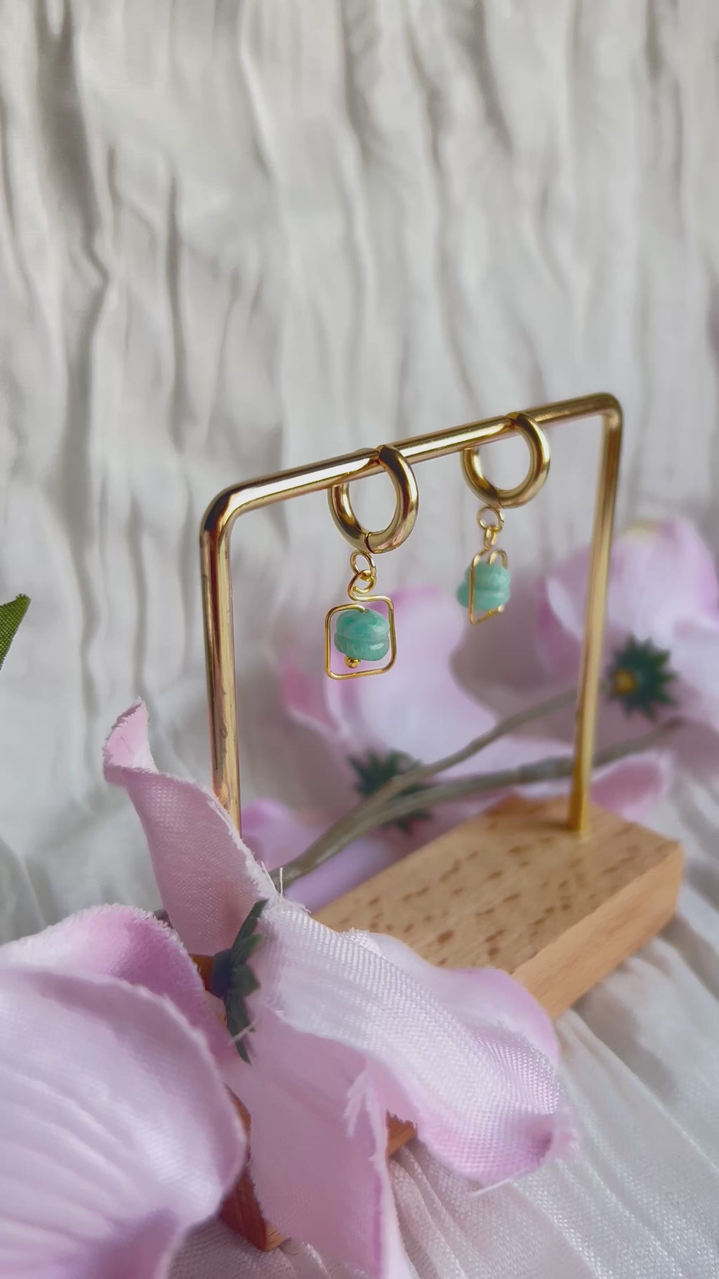 Moon Frame Earrings Natural Amazonite Stones Hypoallergenic Non Tarnish Huggie Hooks for Everyday Wear